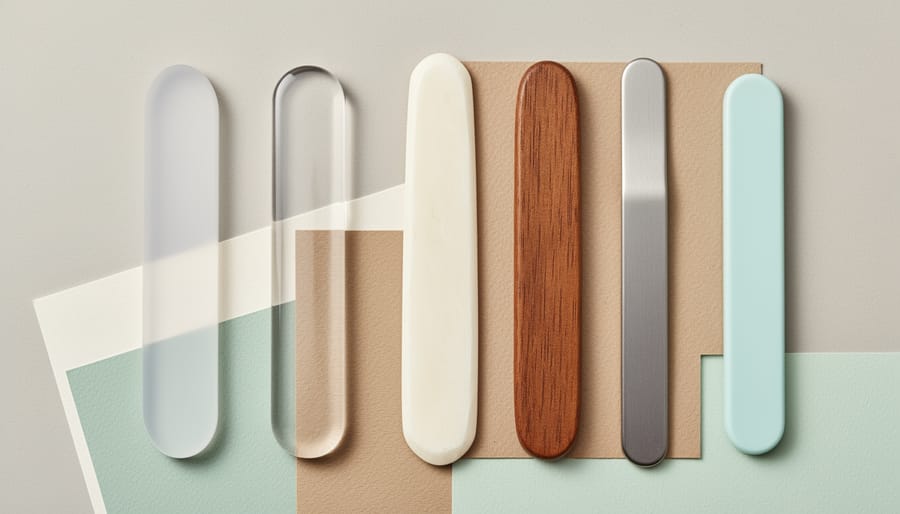 Assorted bone folders made from bone, synthetic material, and wood laid out on a tabletop